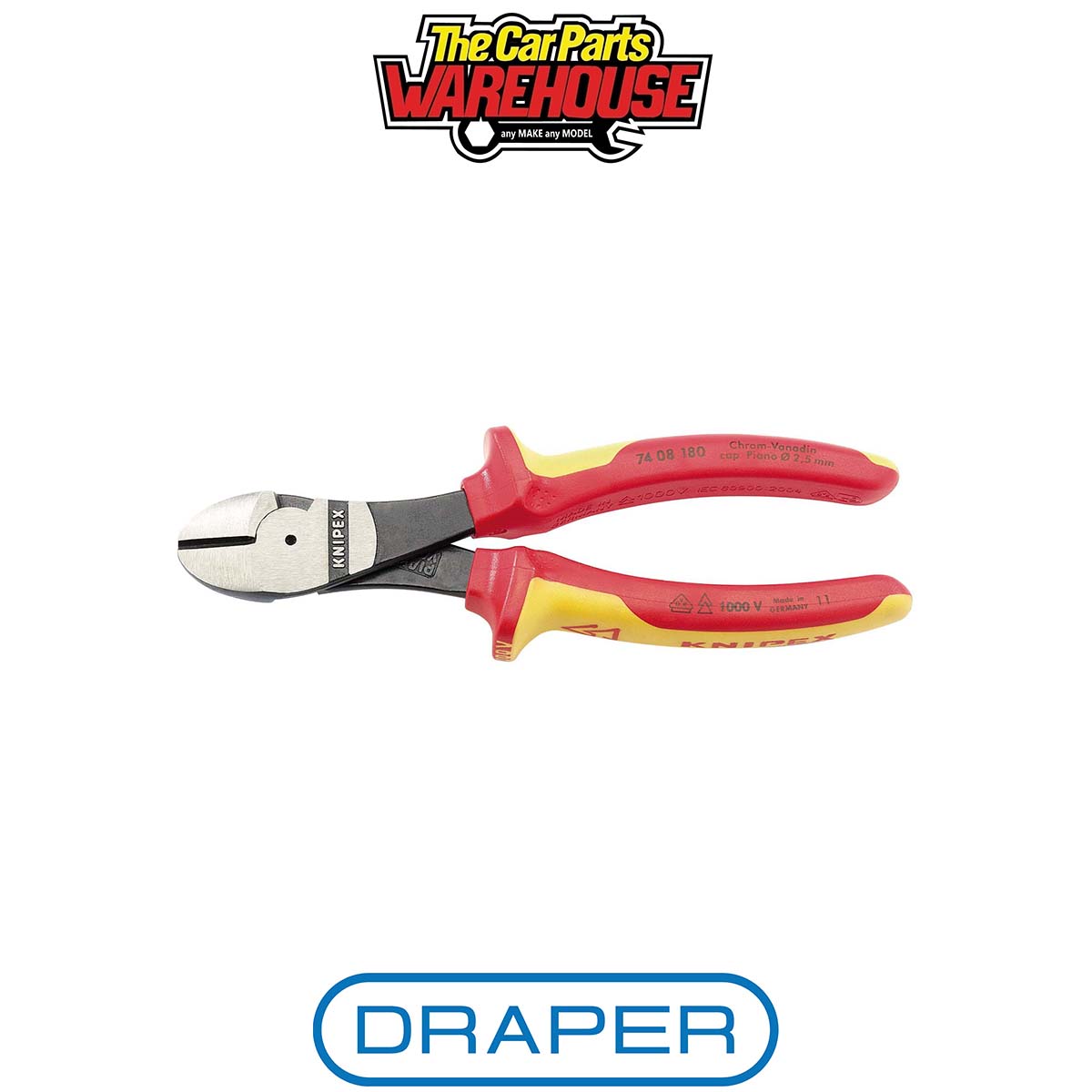 Draper 31927 KNIPEX 74 08 180UKSBE VDE Fully Insulated High Leverage Diagonal Si